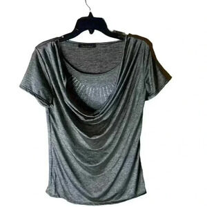 Candid Soul Top Draped Studded Neckline Short Sleeves Women's Size Large